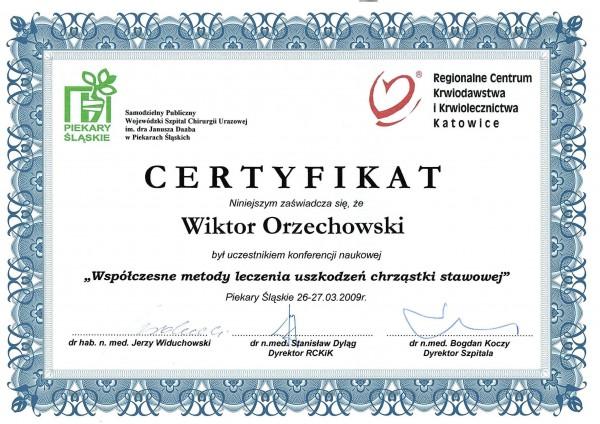 Certyfikat Dr. Med. Orzechowski Wiktor Gabinet Ortopedii